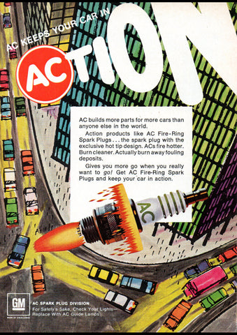 1969 GM GENERAL MOTORS AC SPARK PLUGS USA AD ART PRINT POSTER