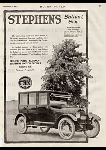 1920 STEPHENS SALIENT SIX MODEL 85 FIVE PASSENGER SEDAN REPRO AD ART PRINT POSTER