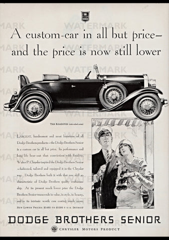 1929 DODGE BROTHERS SENIOR ROADSTER REPRO AD ART PRINT POSTER