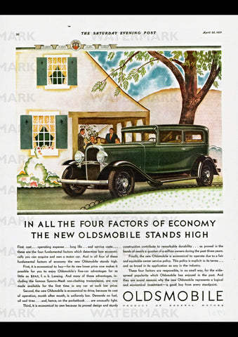 1931 OLDSMOBILE TWO DOOR SEDAN USA AD ART PRINT POSTER