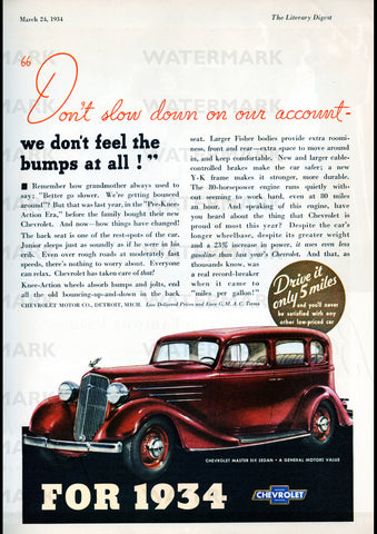 1934 CHEVROLET MASTER SIX SEDAN USA REPRO AD ART PRINT POSTER