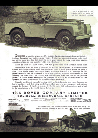 1948 LAND ROVER ENGLISH UK AD ART PRINT POSTER