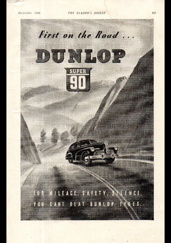 1949 DUNLOP SUPER 90 TYRES AUSSIE AD ART PRINT POSTER