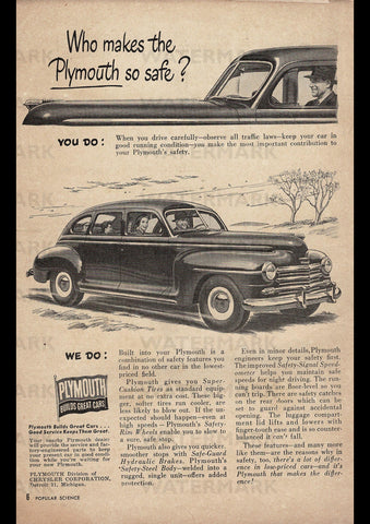 1949 PLYMOUTH CHRYSLER USA AD ART PRINT POSTER