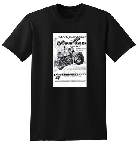 1950 HARLEY DAVIDSON HYDRA GLIDE MOTORCYCLE USA AD TSHIRT