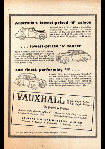 1950 VAUXHALL VELOX & WYVERN TOURER AUSSIE AD ART PRINT POSTER