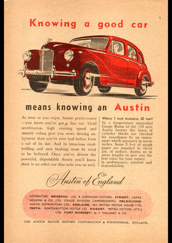 1951 AUSTIN 4 DOOR AUSSIE AD ART PRINT POSTER