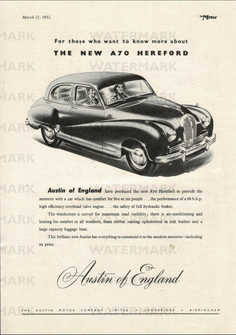 1951 AUSTIN A70 HEREFORD SALOON ENGLISH UK AD ART PRINT POSTER