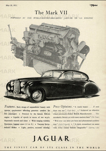 1951 JAGUAR MARK VII SALOON ENGLISH UK AD ART PRINT POSTER