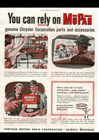 1951 MOPAR PARTS CHRYSLER CORP USA AD ART PRINT POSTER