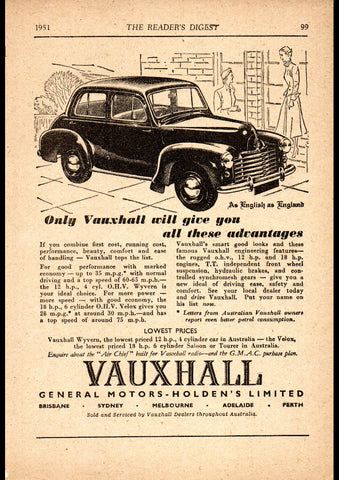 1951 VAUXHALL WYVERN GMH AUSSIE AD ART PRINT POSTER