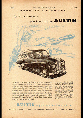 1952 AUSTIN SALOON AUSSIE AD ART PRINT POSTER