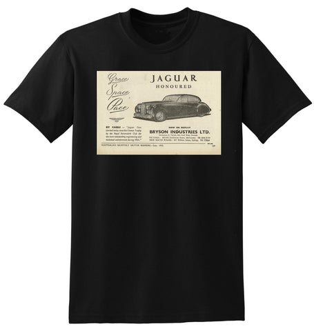 1952 BRYSON INDUSTRIES LTD JAGUAR MARK VII SALOON AUSSIE AD TSHIRT