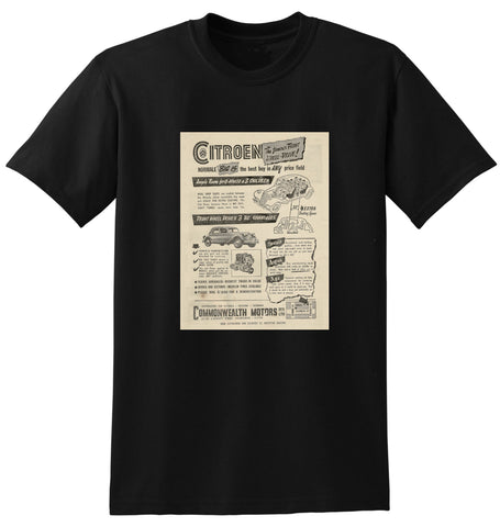 1952 CITROEN FRONT WHEEL DRIVE SALOON AUSSIE AD TSHIRT