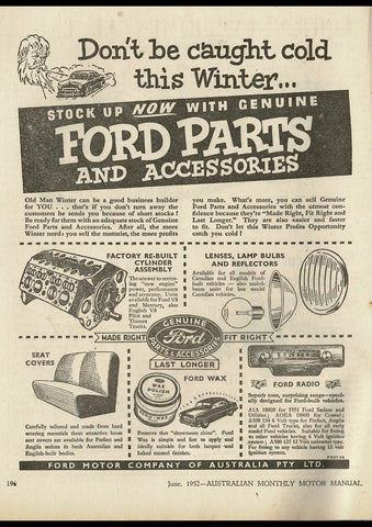 1952 FORD FOMOCO PARTS & ACCESSORIES AUSSIE AD ART PRINT POSTER