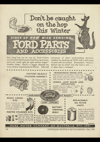 1952 FORD GENUINE PARTS & ACCESSORIES AUSSIE AD ART PRINT POSTER