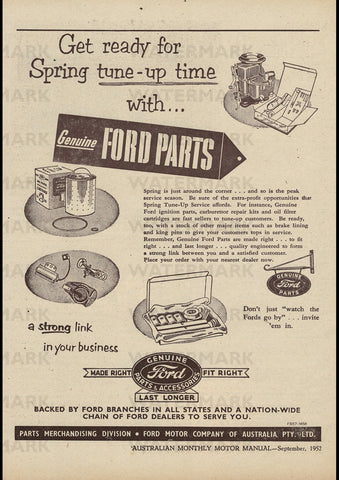 1952 FORD GENUINE PARTS & ACCESSORIES AUSSIE AD ART PRINT POSTER