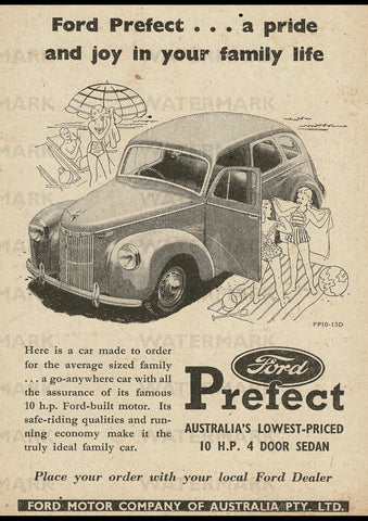 1952 FORD PREFECT SEDAN AUSSIE REPRO AD ART PRINT POSTER