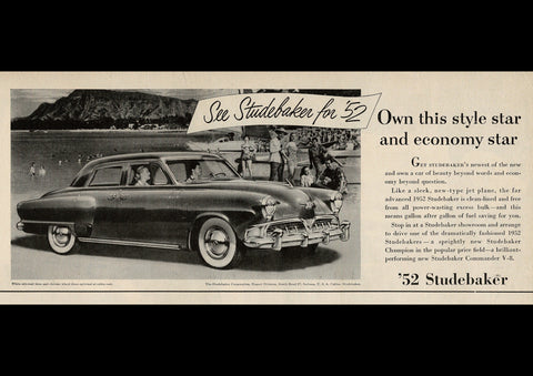 1952 STUDEBAKER COMMANDER V8 SEDAN USA REPRO AD ART PRINT POSTER