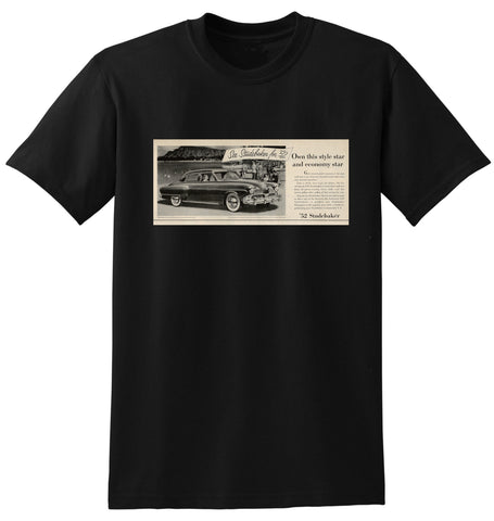 1952 STUDEBAKER COMMANDER V8 SEDAN USA AD TSHIRT