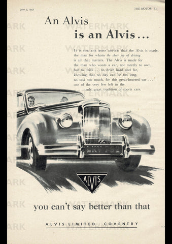 1953 ALVIS SALOON ENGLISH UK REPRO AD ART PRINT POSTER