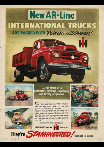 1953 INTERNATIONAL HARVESTER AR-LINE SERIES TRUCK RANGE AUSSIE REPRO AD ART PRINT POSTER