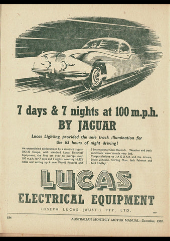 1953 LUCAS ELECTRICAL EQUIPMENT LIGHTING JAGUAR XK120 COUPE AUSSIE REPRO AD ART PRINT POSTER