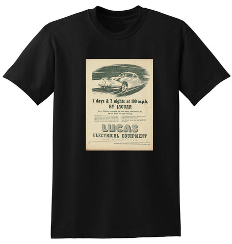 1953 LUCAS ELECTRICAL EQUIPMENT LIGHTING JAGUAR XK120 COUPE AUSSIE AD TSHIRT