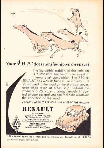 1953 RENAULT 750CC 4 SEAT AUSSIE REPRO AD ART PRINT POSTER