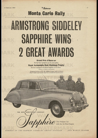 1954 ARMSTRONG SIDDELEY SAPPHIRE SALOON ENGLISH UK REPRO AD ART PRINT POSTER