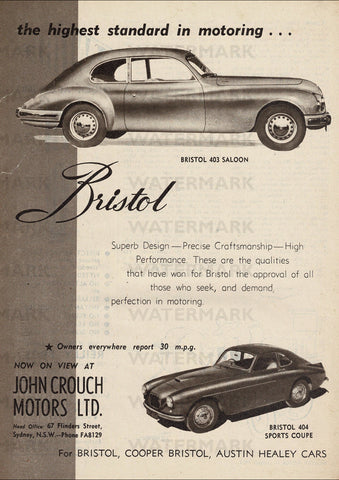 1954 BRISTOL 403 SALOON & 404 SPORTS COUPE AUSSIE REPRO AD ART PRINT POSTER