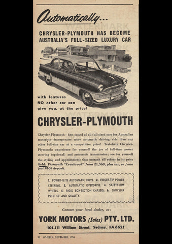 1954 CHRYSLER PLYMOUTH SEDAN AUSSIE REPRO AD ART PRINT POSTER