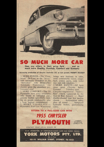 1954 CHRYSLER PLYMOUTH SEDAN AUSSIE REPRO AD ART PRINT POSTER