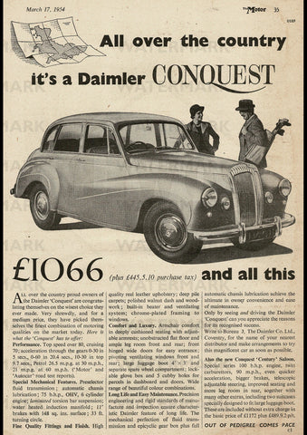 1954 DAIMLER CONQUEST SALOON ENGLISH UK REPRO AD ART PRINT POSTER