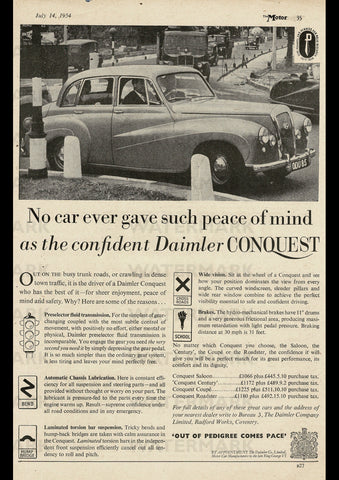 1954 DAIMLER CONQUEST SALOON ENGLISH UK REPRO AD ART PRINT POSTER