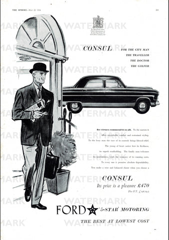 1954 FORD CONSUL SEDAN ENGLISH UK REPRO AD ART PRINT POSTER