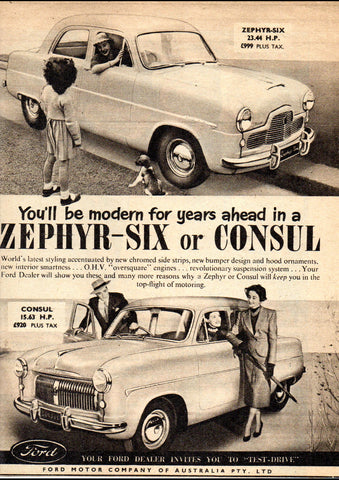 1954 FORD ZEPHYR-SIX & CONSUL AUSSIE REPRO AD ART PRINT POSTER