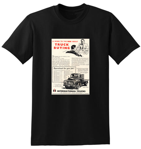 1954 INTERNATIONAL HARVESTER A WORD TO THE BOSS ABOUT TRUCK AUSSIE AD TSHIRT