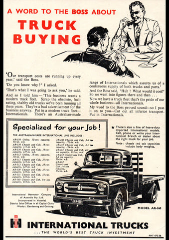 1954 INTERNATIONAL HARVESTER A WORD TO THE BOSS TRUCK AUSSIE REPRO AD ART PRINT POSTER