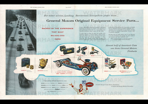 1955 GM GENERAL MOTORS UNITED MOTOR PRODUCTS PARTS & SERVICE USA REPRO AD ART PRINT POSTER