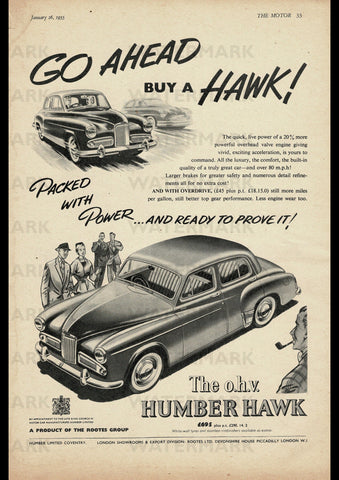 1955 HUMBER HAWK OHV SALOON ROOTES GROUP ENGLISH UK REPRO AD ART PRINT POSTER
