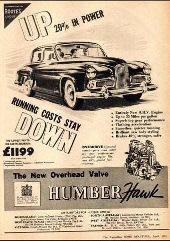 1955 HUMBER HAWK ROOTES GROUP AUSSIE REPRO AD ART PRINT POSTER