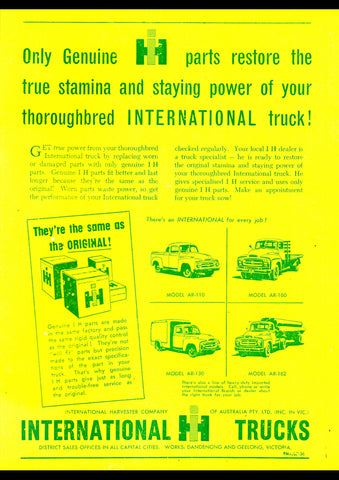 1955 INTERNATIONAL HARVESTER TRUCK GENUINE PARTS AR-110 AR-130 AR-160 AR-162 AUSSIE REPRO AD ART PRINT POSTER