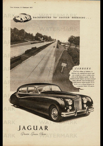 1955 JAGUAR TYPE M MARK VII ENGLISH UK REPRO AD ART PRINT POSTER