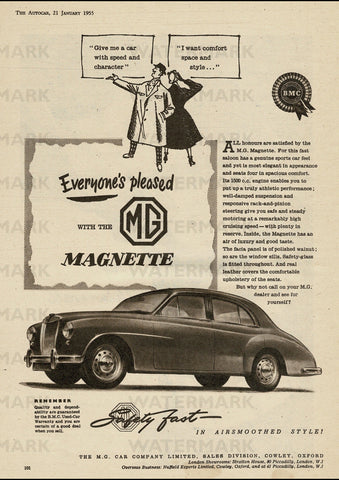 1955 MG MAGNETTE SALOON & MG TF SPORTS AUSSIE REPRO AD ART PRINT POSTER