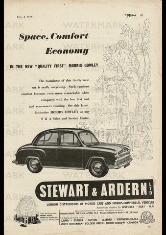 1955 MORRIS COWLEY SALOON ENGLISH UK REPRO AD ART PRINT POSTER