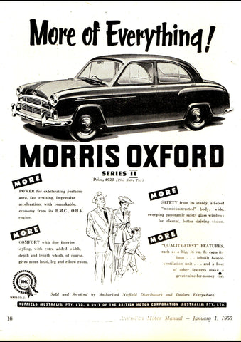 1955 MORRIS OXFORD SERIES II SEDAN BMC AUSSIE REPRO AD ART PRINT POSTER