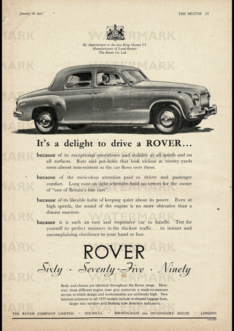 1955 P4 ROVER 90 75 & 60 SALOON ENGLISH UK REPRO AD ART PRINT POSTER