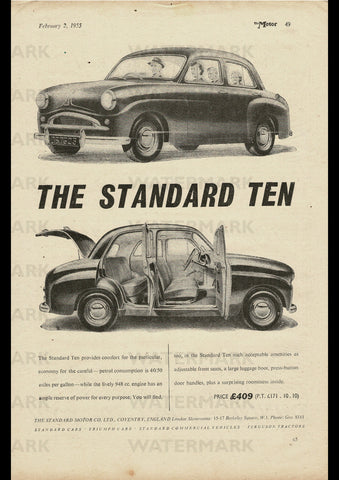 1955 STANDARD TEN SALOON ENGLISH UK REPRO AD ART PRINT POSTER