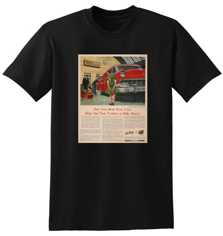 1956 HERTZ RENT A CAR FORD FAIRLANE SEDAN USA AD TSHIRT